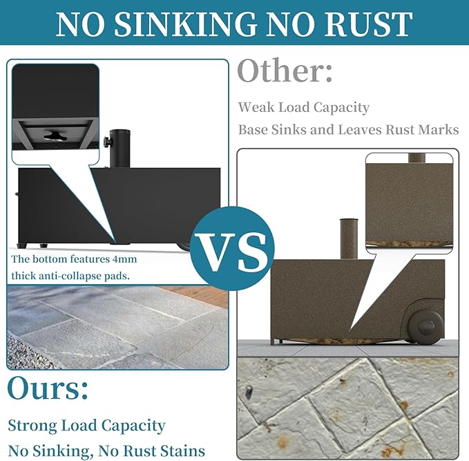 Heavy-Duty Umbrella Base with Wheels,150lb Capacity Fillable Planter Umbrella Stand, Rust-proof Steel Umbrella Holder with Handle & Anti-Collapse Pads, for Outdoor, Patio, Garden, Deck, Poolside, Lawn