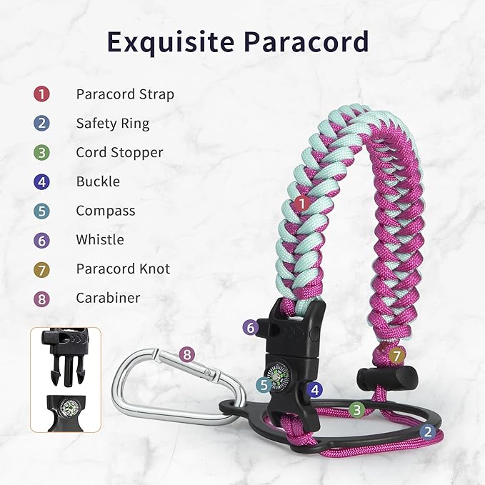 Water Bottle 64oz with Paracord Handle, Trebo Half Gallon Double Wall Vacuum Stainless Steel Insulated Jug with Straw Spout Handle Lids, Leakproof Water Flask Keep Cold Hot Thermo Canteen Mug,Rose Red