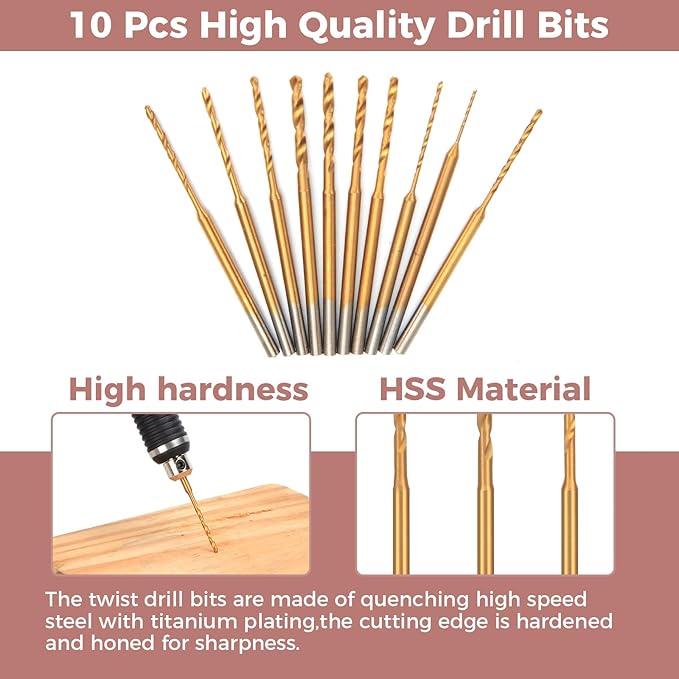 3-Speed Cordless Mini Drill Pen, Rechargeable DIY Electric Hand Drill with 10 Small Drill Bits for Jewelry Making Stone Plastic Resin Keychains-Beginner Friendly (Red Brown)