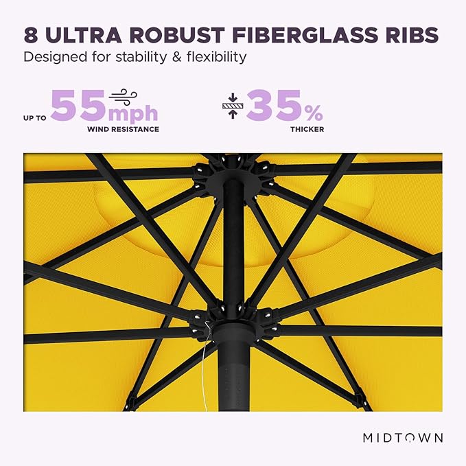 Midtown Umbrellas Push and Pop 10 Feet Outdoor Umbrella, Sunflower (Yellow) Polyester Fabric - Fiberglass Ribs Deck Patio Umbrella, Backyard Umbrella, Garden Umbrella & Pool Umbrella - Black Pole