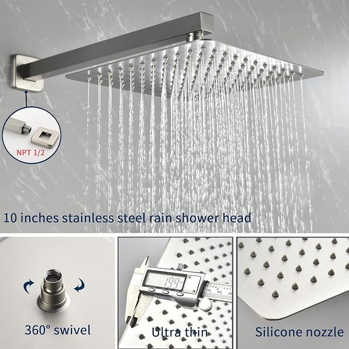 Shower Faucet Set with Tub Spout Waterfall Tub and Shower Trim Kit with Rough in Valve Shower Tub Faucet Set Wall Mounted Brushed Nickel 33010BN