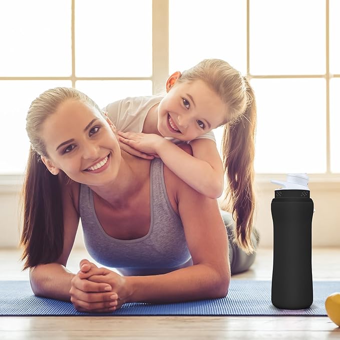 Sleeve Compatible with Cir-kul Water Bottle - 2 Pcs Water Bottle Sleeve Compatible with Cir-kul 22oz & Stainless Steel Bottle - Neoprene Insulated Water Bottle Cover for Retaining Temperature, （Black）