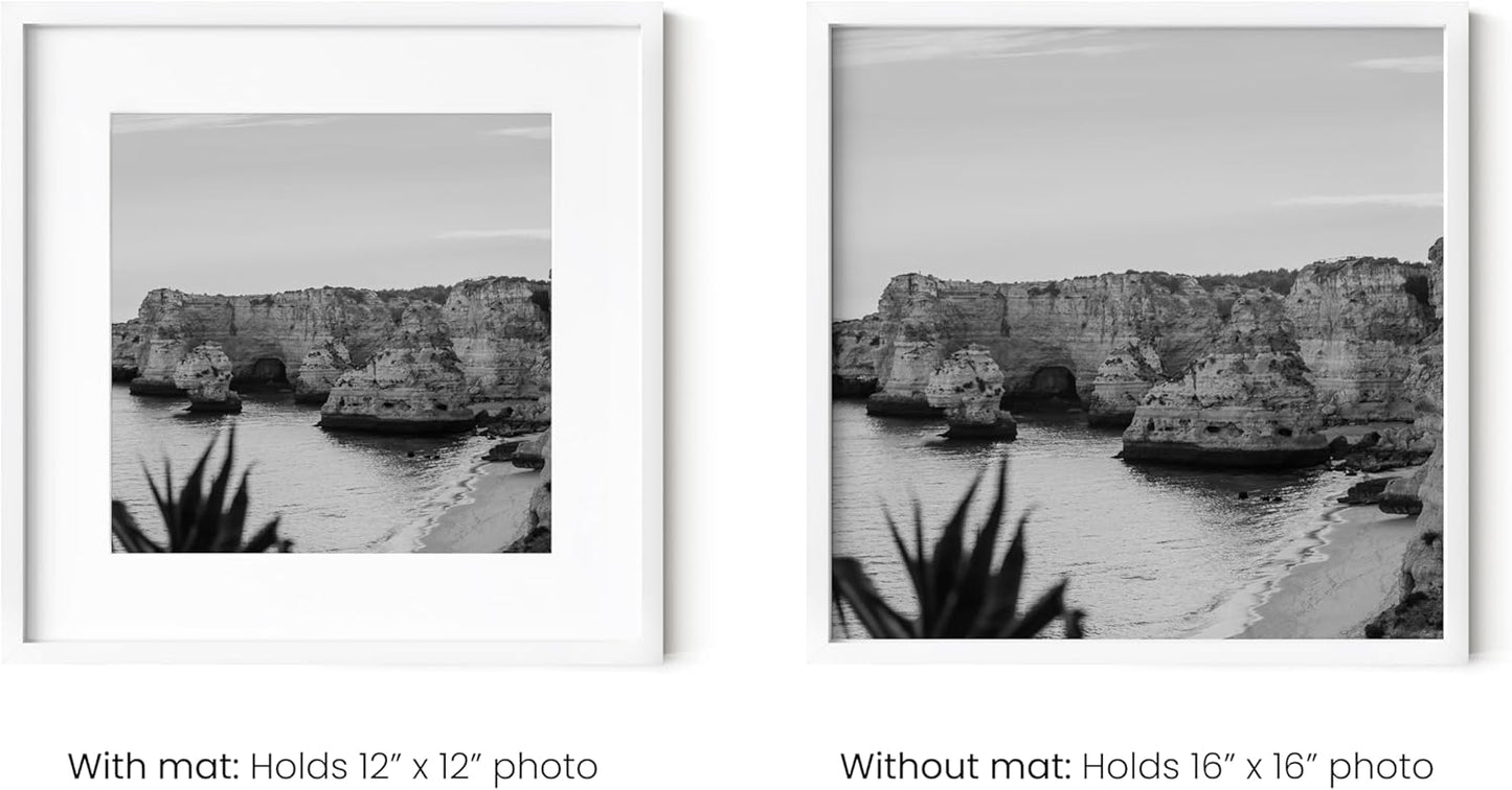 HAUS AND HUES 16x16 White Metal Picture Frames Matted to 12x12 - Features Premium Aluminum & Hanging Hardware, Shatterproof Plexiglass - Ideal for Home, Room, Office (16x16 in, White, Set of 6)