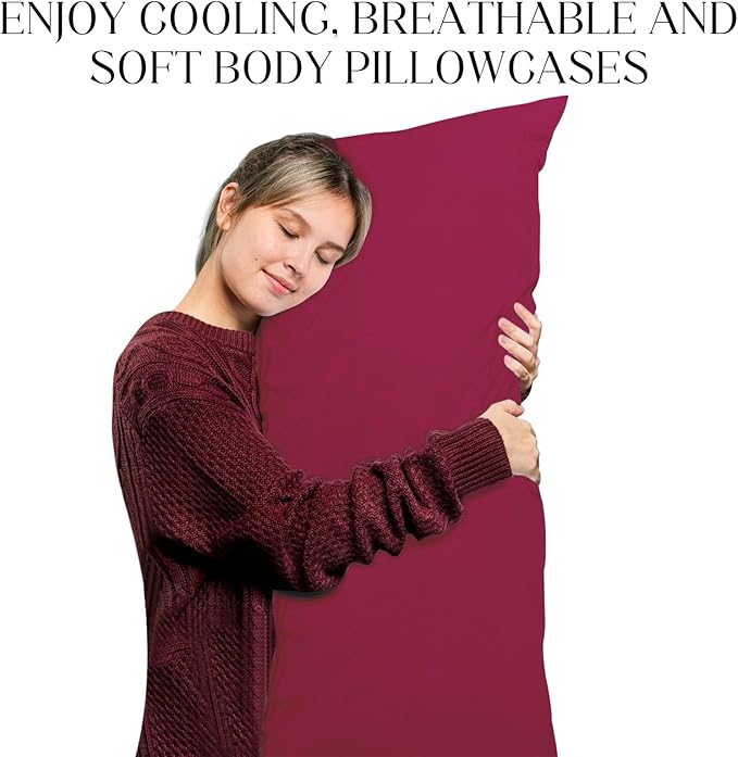 Soft Body Pillow Cover/Pillowcases 60 x 21 Inch, WINKAURA Premium Unique Long Pillow Case for Bed Fits 54x20 Pillow, Envelope Closure, Stylish Wrinkle and Stain Resistant,Wine Red