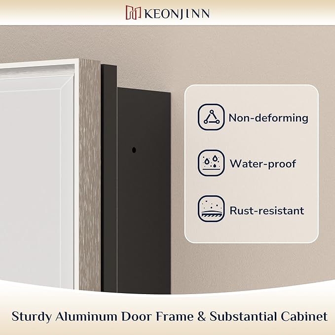 Keonjinn 40" x 30" Medicine Cabinets with Mirror for Bathroom, Brushed Nickel Recessed or Surface Wall-Mounted Aluminum Alloy Framed Beveled Mirror, Farmhouse Bathroom Mirror with Storage Cabinet