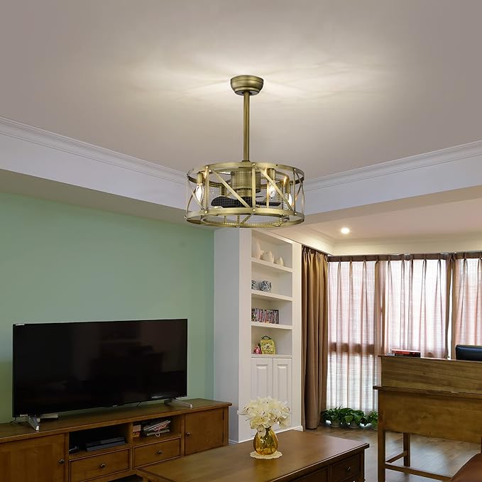 NicBex Ceiling Fan 20 Inch Modern Ceiling Fan with Lights Ceiling Fans with 5 Blades and Remote Control Reversible Small Caged Ceiling Fan for Bedroom, Living Room, Golden