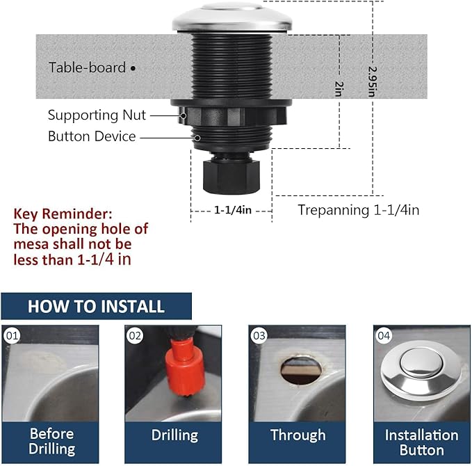 Garbage Disposal Air Switch Kit Dual Outlet Sink Top Waste Disposal Stainless Steel On/Off Air Button Food and Waste Disposals Part by Etoolcity