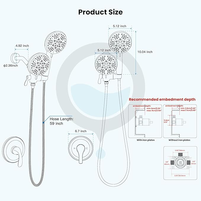 gotonovo Shower Valve and Trim Kit 2 in 1 Shower Head and Handle Set System Bathroom Shower Faucet Set 3 Modes Various Combinations High Pressure with Rough-in Valve Matte Black