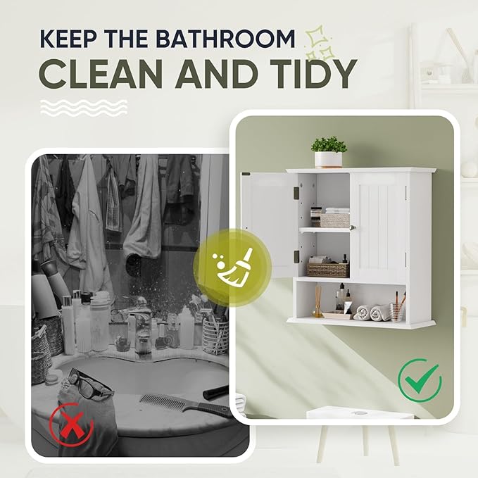 Smuxee White Bathroom Cabinet Wall Mounted, Small Bathroom Medicine Cabinet with 2 Door Adjustable Shelves, Bathroom Wall Cabinet Over Toilet for Laundry Room Kitchen