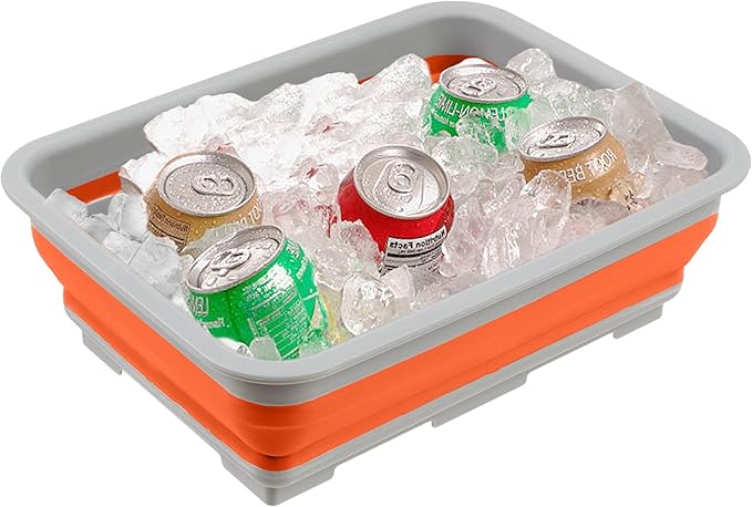 Collapsible Ice Bucket - 10-Liter Portable Outdoor Multi-Use Basin, Dish Tub, and Storage Basket for Camping and Tailgating by Wakeman (Orange)