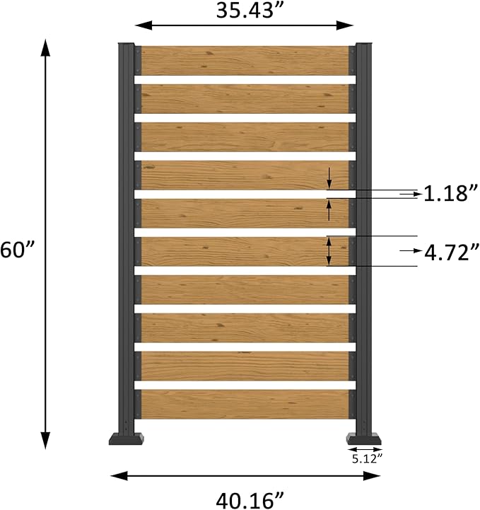 MUPATER 5ft H×3.3ft W No Dig Wooden Privacy Screen,2 Way to Use,Ideal Outdoor Privacy Wall Suit for Hard Ground and Soil,Aluminum Post,Privacy Screen for Hide Trash Cans,AC Fence,Natural (1 Panel)