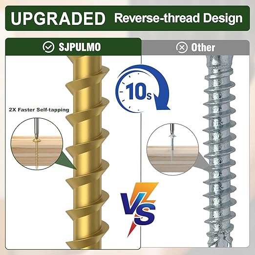 Pocket Hole Screws 2-1/2 Inch，320Pcs Exterior Pocket Screws #8 X 2-1/2" Reverse-Thread 2X Faster Self-Tapping for Woodworking DIY Projects Pocket Joinery Drive Bit Included(Gold)