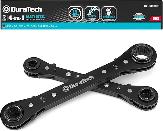 DURATECH 4-in-1 Reversible Ratcheting Wrench Set, Double Box End Wrench Set, 2-Piece, 5/16", 3/8", 7/16", 1/2", 9/16", 5/8", 11/16", 3/4", SAE