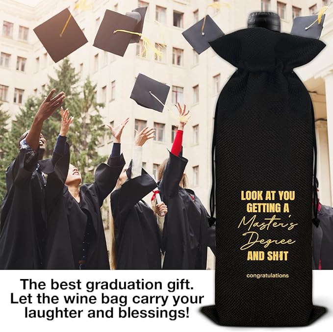 Graduation Wine Bag Funny Masters Degree Wine Gift Bag Graduation Gifts for Masters Graduates University College Grad