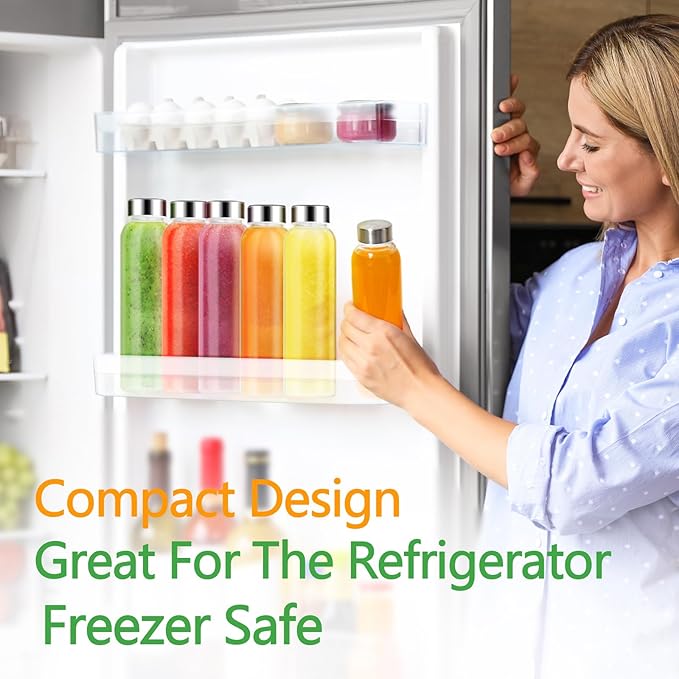 Glass Juice Bottles with Lids for Juicing 18 oz, Reusable Clear Glass Water Bottles with Stainless Steel Airtight Cap for Refrigerator, 100% Leak Proof, BPA Free, Set of 3, Gold