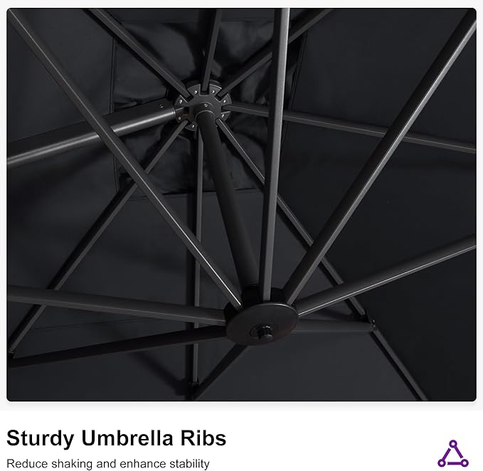PURPLE LEAF 11.5' X 11.5' Telescopic Patio Umbrella Outdoor Cantilever Umbrella Square Up Down Lifting Offset Umbrella with 360-degree Rotation for Garden Deck Pool Patio Grey
