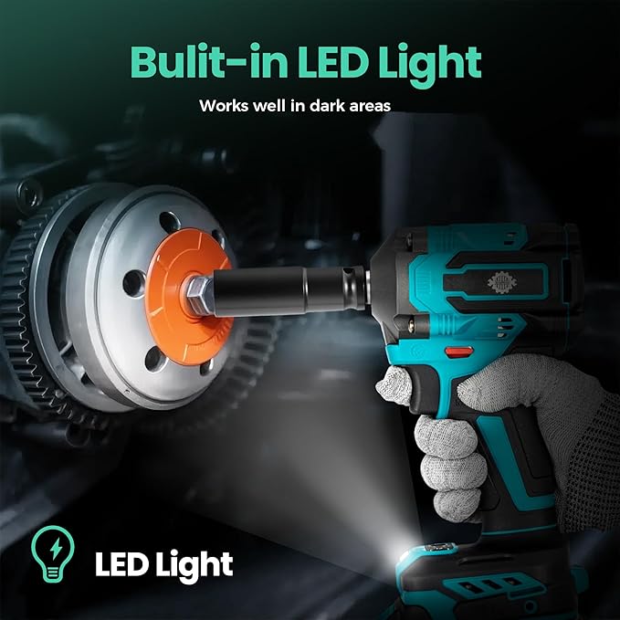 Cordless Impact Wrench High Torque, 442.5Ft-lbs, 1/2" Brushless Impact Gun, 2450RPM High Torque Gun, 4.0 Ah Battery, Electric Impact Motor Variable Speeds for Car/Truck/RV/Mower, 20V