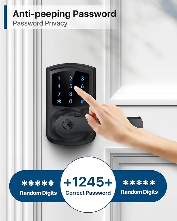 HIDALIFE Keyless Entry Door Lock with Keypad and Handle for Front Doors, Touchscreen, Anti-peep Password, Auto-Locking, Matte Black 4 Pack