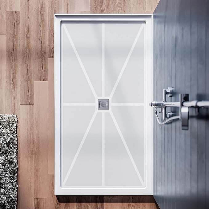 ELEGANT Shower Base 60'' L x 32'' W x 4'' H Center Drain Single Threshold Shower Base Pan Non-Slip Stainless Steel Shower Drain Cover Included