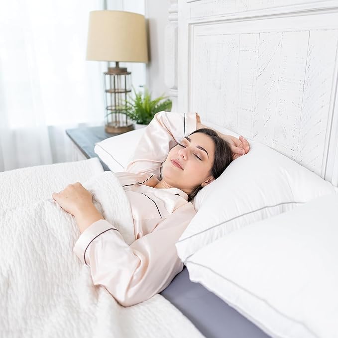 Globon Luxury Feather Down Pillow Standard Queen Size,Soft Low Gusseted Bed Pillows for Sleeping, Hotel Collection Fluffy Pillow, 18"X26", Pack of 1