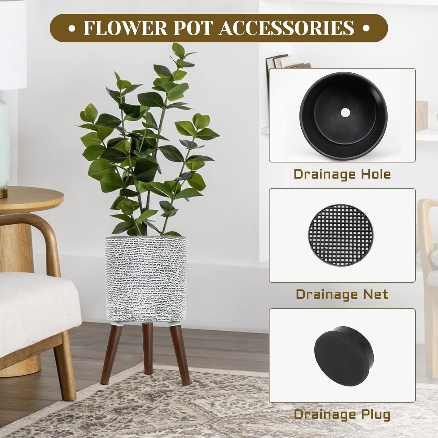 Flower Pot with Legs Tall Flower Pot with Drainage Holes for Indoor and Outdoor Decorative Planting (Gray Wave, 10 Inches)