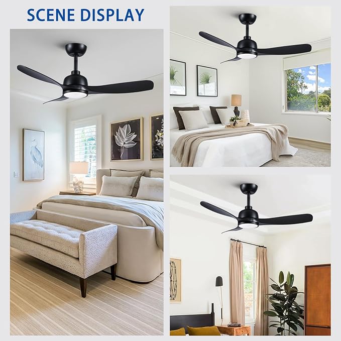42 Inch Black Ceiling Fan with Light, Remote Control, 3 Color Changing, Dimmable, Reverse Function, Quiet, 6 Speed, Ideal for Living Room, Bedroom, Balcony