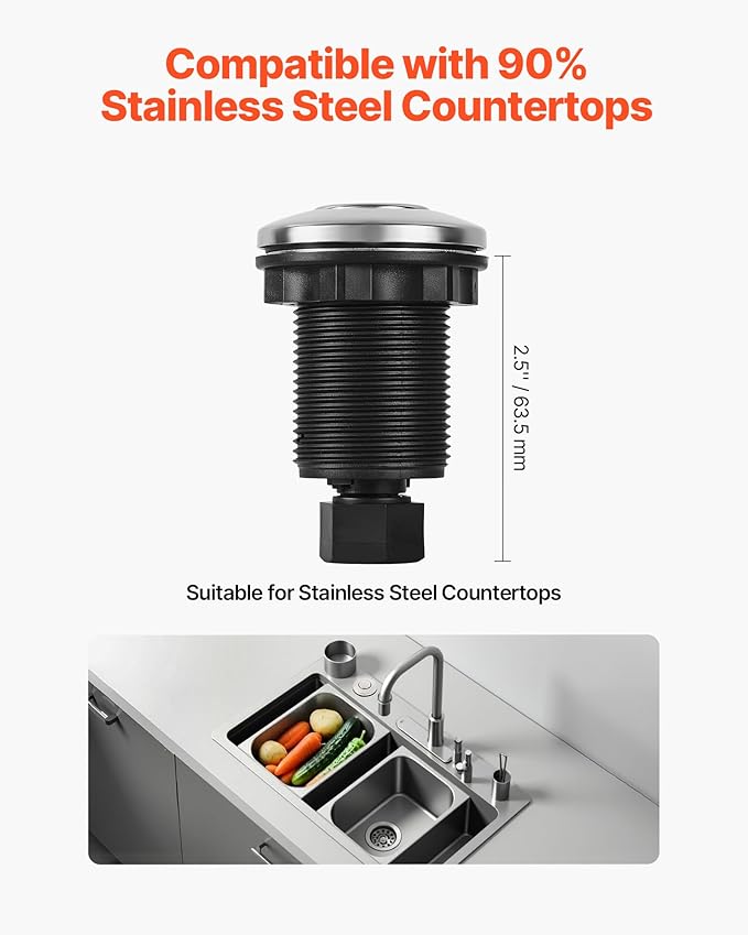 VEVOR Garbage Disposal Air Switch Kit, Dual Outlet Sink Top Air Switch for Food Waste Disposal, 2.5-inch Chrome-Plated Stainless Steel ON/OFF Air Push Button, Suitable for Stainless Steel Countertops