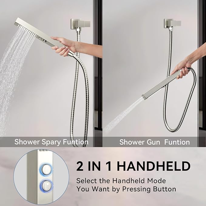 Shower System Dual Head，STARBATH 12+6" Rainfall Shower Head and Handheld Spray, Wall Mounted 3 Way Shower Faucet Set with Push Button Pressure Balance Valve and Trim Kit Brushed Nickel