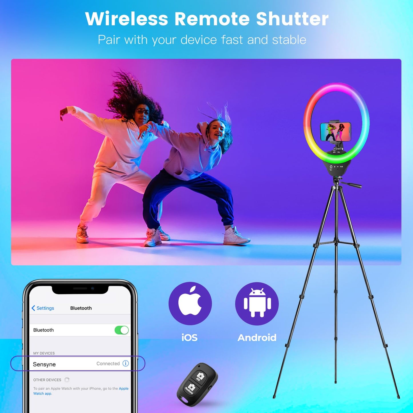 Sensyne 10'' Ring Light with 50'' Extendable Tripod Stand, LED Circle Lights with Phone Holder for Live Stream/Makeup/YouTube Video/TikTok, Compatible with All Phones