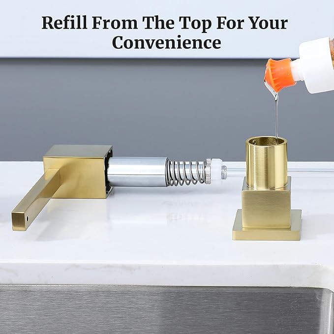 Sink Soap Dispenser for Kitchen Sink (Brushed Gold), All Brass Built-in and Refill from Top Design,Metal Hand Soap & Dish Soap Copper Pump