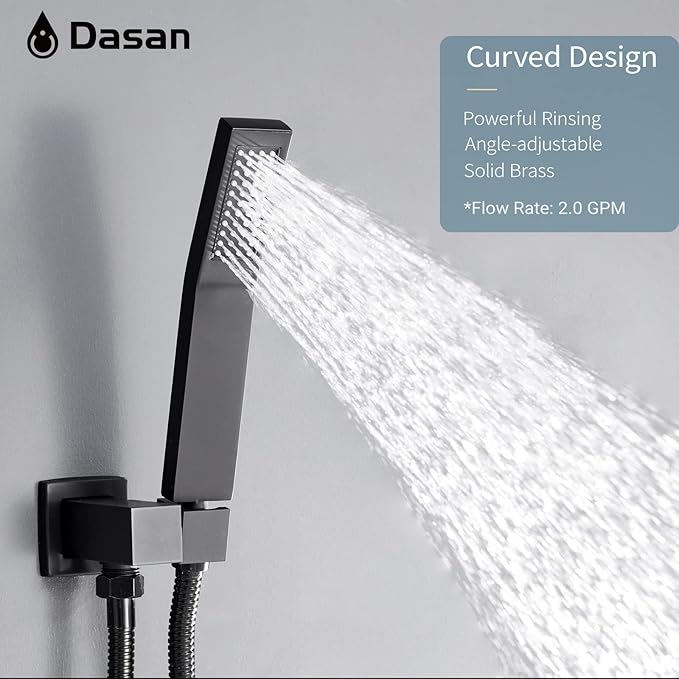 Full Body Rain Shower System with 4 Body Shower Jets & 12’’ Wall Mount Rainfall Shower Head & Handheld, DASAN Multi Shower Head System Matte Black Rain Shower Faucets sets Combo with Rough-in Valve