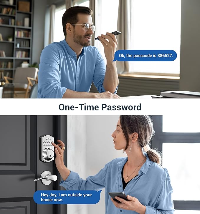 Veise Fingerprint Door Lock with 2 Lever Handles - Keyless Entry Door Lock, Electronic Keypad Deadbolt, Digital Smart Code & Front Handle Sets, Auto-Locking, Easy Installation, Satin Nickel