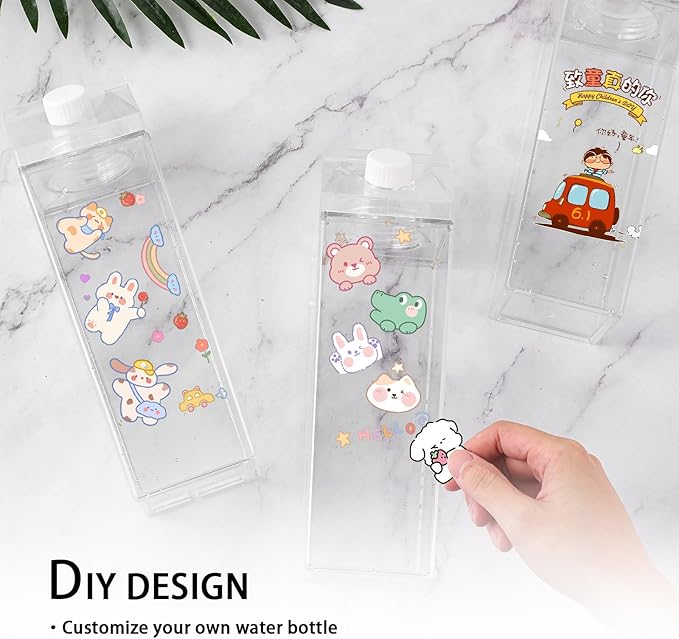 4 Pack Milk Carton Water Bottles 34oz/1000ml Leak Proof Plastic Water Bottle Reusable BPA Free Sports Water Bottle Carton Shaped Juice Milk Bottle for Gym Camping Hiking Travel Sports, Dishwasher Safe