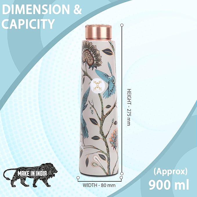 Copper Water Bottle A Handmade Ayurvedic Enameled Print Pure Copper Water Bottle For Drinking - Increase Your Water Consumption, and Experience Immediate Health Benefits (ENAMELED PRINT 1)