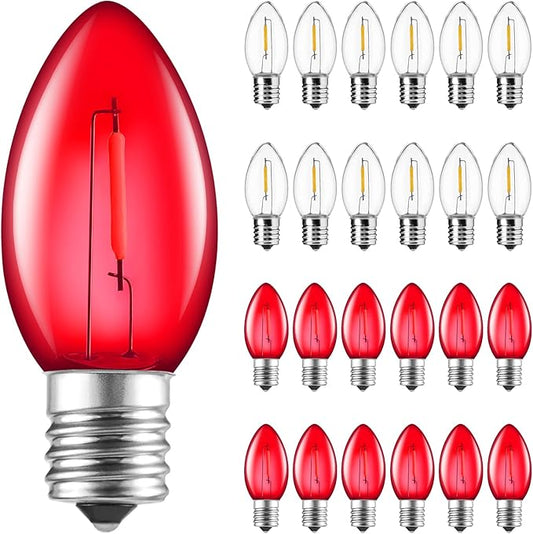 Brightown 25 Pack C9 LED Christmas Light Bulbs, Red and Warm White Plastic C9 Shatterproof LED Bulbs Replacement for Christmas String Lights, E17 Intermediate Base