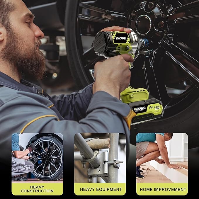 1/2 inch Impact Wrench 1000N.m (740 ft-lbs) with 2 x 4.0Ah Battery and Charger, Brushless Electirc Impact Driver Bsttery Powered High Torque Impact Gun for Home, Car, and Truck Use