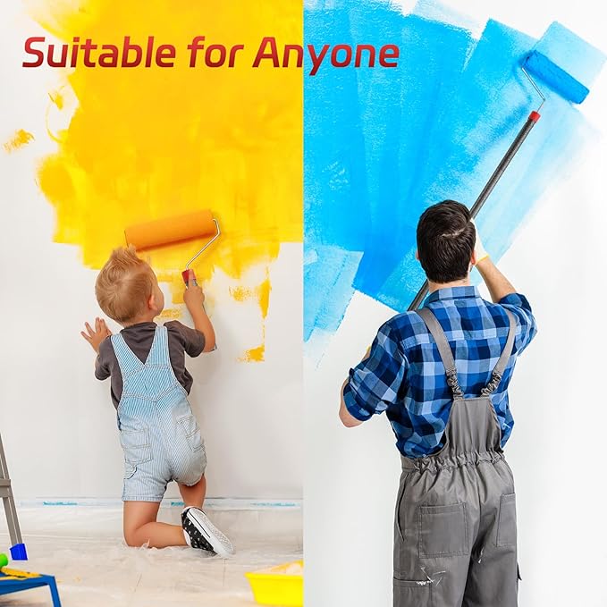 Paint Roller Brush Kit, 6 FT Paint Roller Extension Poles Multi-Function Paint Roller Kit with Brush Stainless Steel Poles Splicing Rod House Mural Brush for Walls and Ceiling