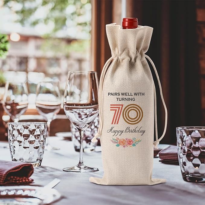 Funny 70th Birthday Gifts for Women Men Wine Bag, Happy Anniversary 70th birthday Party Decorations for Women Men Wine Bags, Birthday Gifts for 70 Year Old Woman Wine Bottle Bag