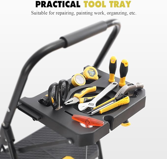 KINGRACK 4 Step Ladder with Tool Platform, Folding Step Stool with Wide Pedal, Safety Locking, Sturdy Steel Ladder Portable Safety Ladder for Painting Home Outdoor Garage