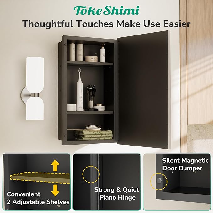 TokeShimi 26x30 Recessed or Surface Mounted Medicine Cabinet Mirror, Aluminum Framed Metal Mirror with Storage Adjustable, Brushed Nickel Bathroom Medicine Cabinet Mirrored Beveled Modern