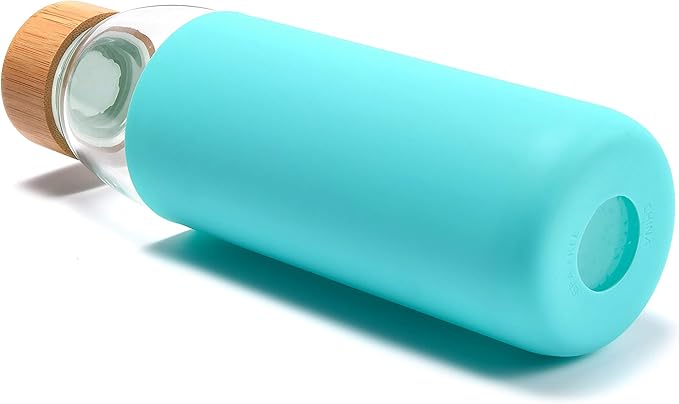 veegoal Glass Water Bottles 18 Oz Borosilicate with Bamboo Lid, BPA-FREE, Non-Slip Silicone Sleeve, and Stainless Steel Leak Proof Lid - Glass Water Bottle for Men and Women