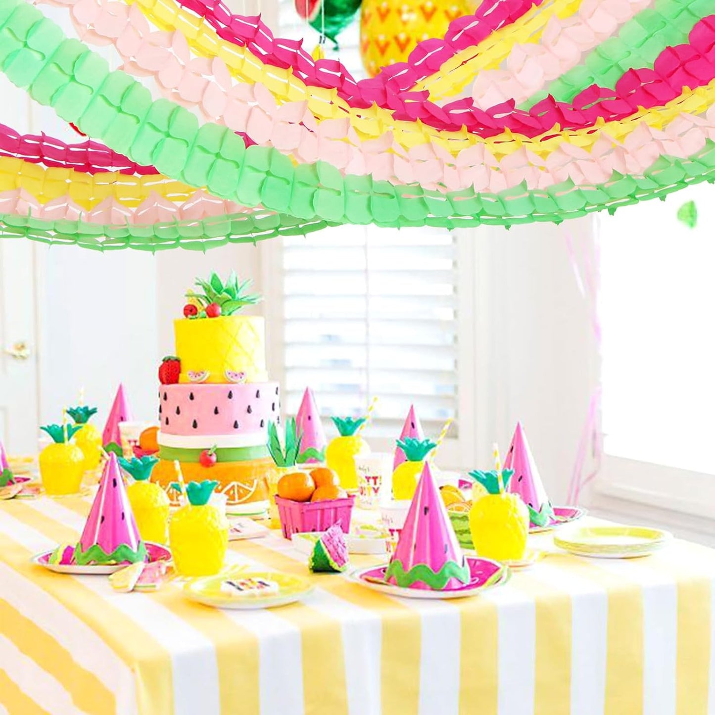 Hawaiian Luau Party-Decorations Streamer Garland - 157Ft Tropical Aloha Theme Supplies Four-Leaf Clover,Rose Red Pink Green Yellow Hanging Banner,Spring Summer Beach Birthday Baby Shower Decor Hugtmr