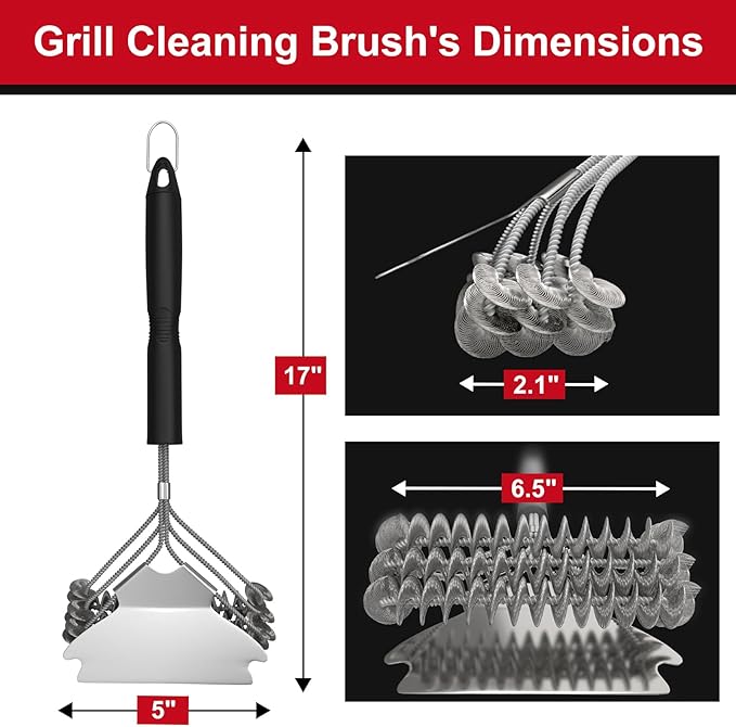 ITTAR Grill Brush & Scraper for Outdoor Grill, Bristle Free Safe BBQ Cleaner Brush, 17" Grill Cleaning Rescue Brush, Heavy-Duty Stainless Steel Scrubber Brush, BBQ Accessories Gifts for Father, Men