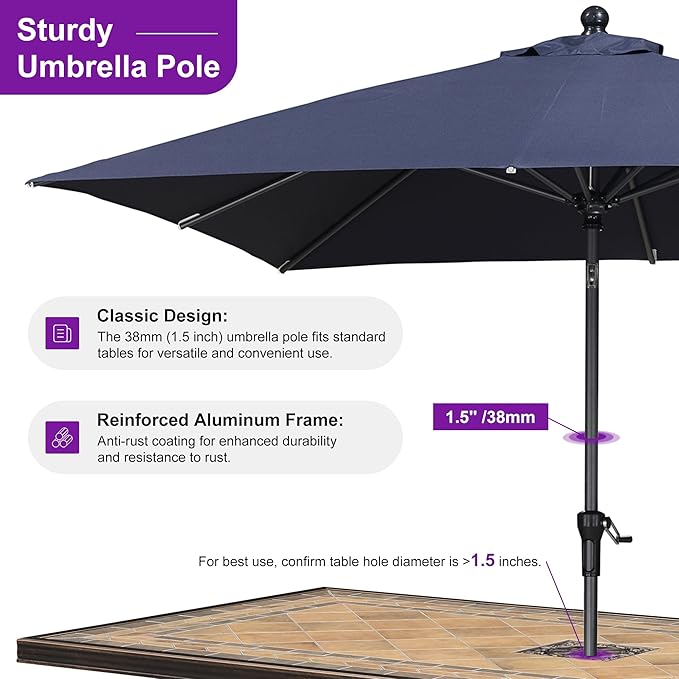 PURPLE LEAF 8' x 8' Square Patio Umbrella Outdoor Table Umbrella Aluminum Frame Market Umbrella Sun Umbrella with 8 Sturdy Ribs Tilt for Garden Deck Lawn Pool Light Navy Blue