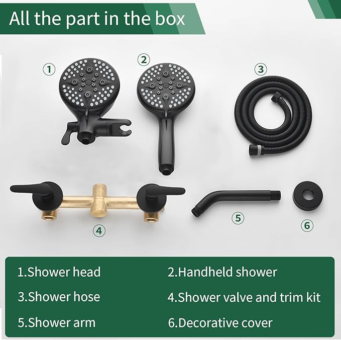 2 Handle Shower Faucet Shower System Complete 2 in 1 Shower Combo Set with Handheld Showerhead Shower Trim Kit Shower Fixtures Matte Black