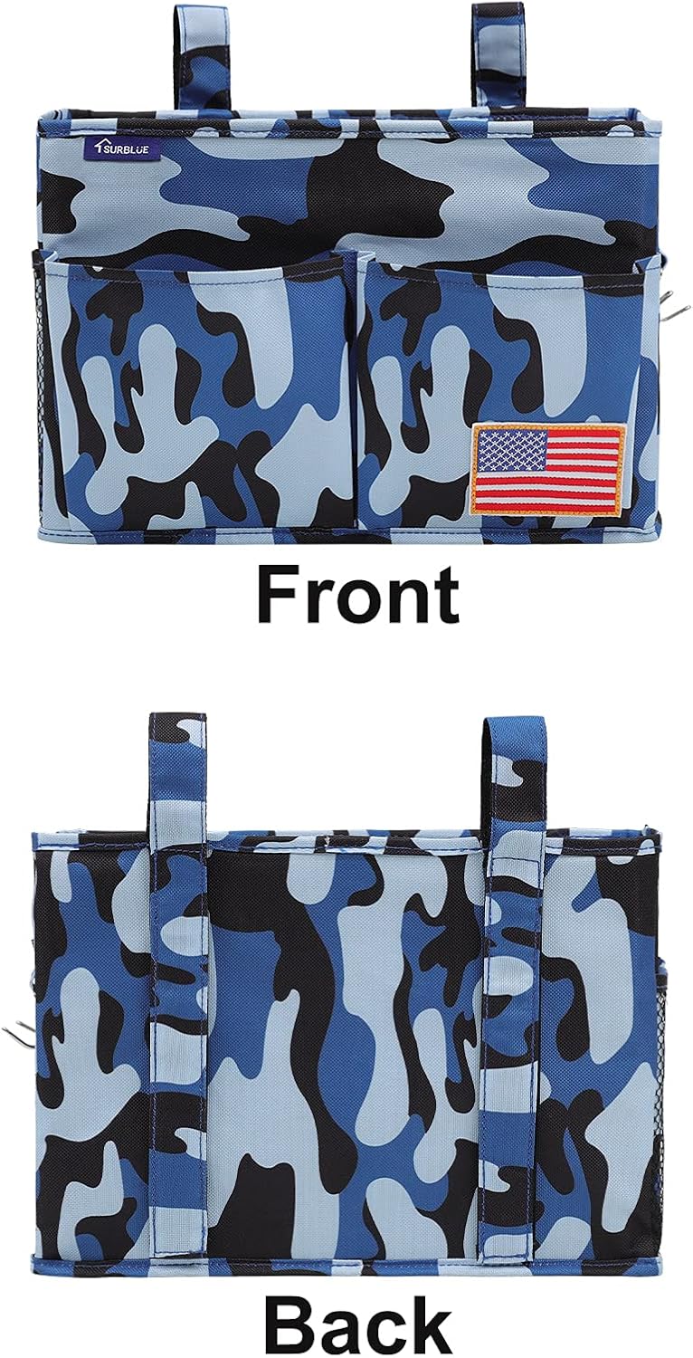 Surblue Bedside Caddy Hanging Bed Organizer Storage Bag Pocket for Bunk and Hospital Beds, College Dorm Rooms Baby Bed Rails, Wheelchair Side Bag, Camp Chiars, 4 Pockets and 2 Hooks (Small Ocean)