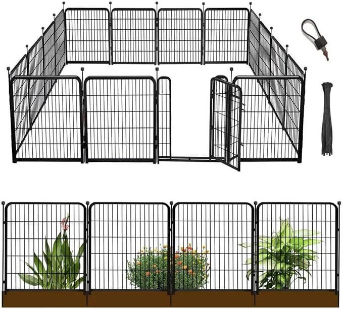 36 in(H) Garden Fence, Wide Gate Low Threshold, 10 Panels Total 22.1 Ft(L) Heavy Duty Iron Animal Barrier Fence for Yard,Suitable for Indoor Or Outdoor Dog Fencing,Garden Border Fence