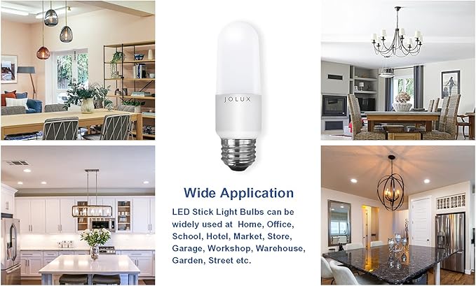 Jolux LED Stick Light Bulbs, Enclosed Fixture Rated, 60W Equivalent, 3000K Warm White,800 Lumen,Medium Screw Base E26 led Bulbs,Non-Dimmable,6 Count (Pack of 1)…