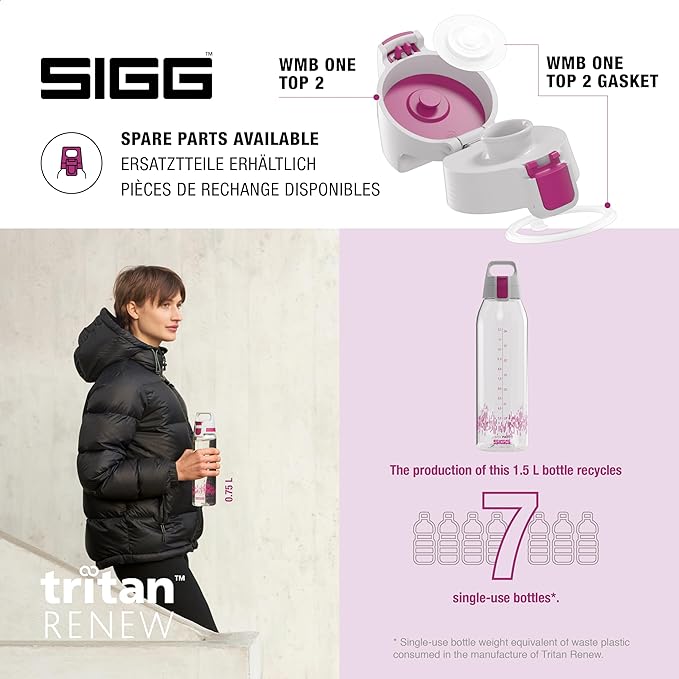 SIGG - Tritan Renew Transparent Water Bottle - Total Clear ONE MyPlanet - For Carbonated Beverages - Dishwasher Safe - With Fruit Strainer - Leakproof & Lightweight - BPA Free - 17 Oz / 25 Oz / 51 Oz