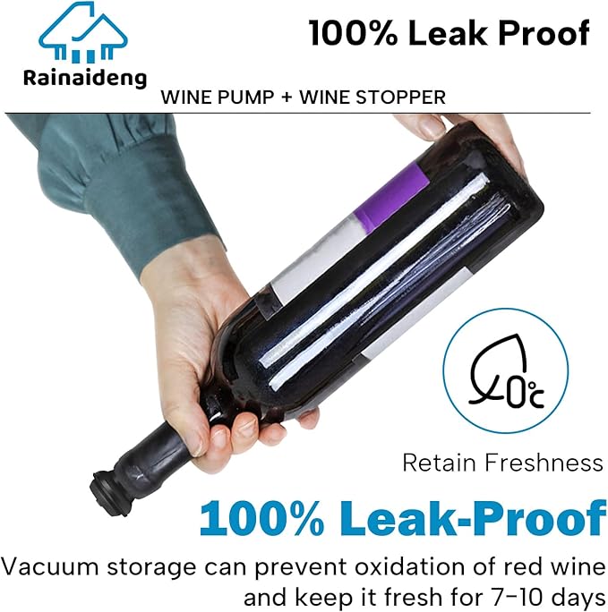 Wine Saver Pump with 6 Vacuum Stoppers，Wine Stopper, Wine Preserver, Wine Pump and Wine Vacuum Stopper are Black，Reusable Bottle Sealer Keeps Wine Fresh, Ideal Wine Accessories Gift